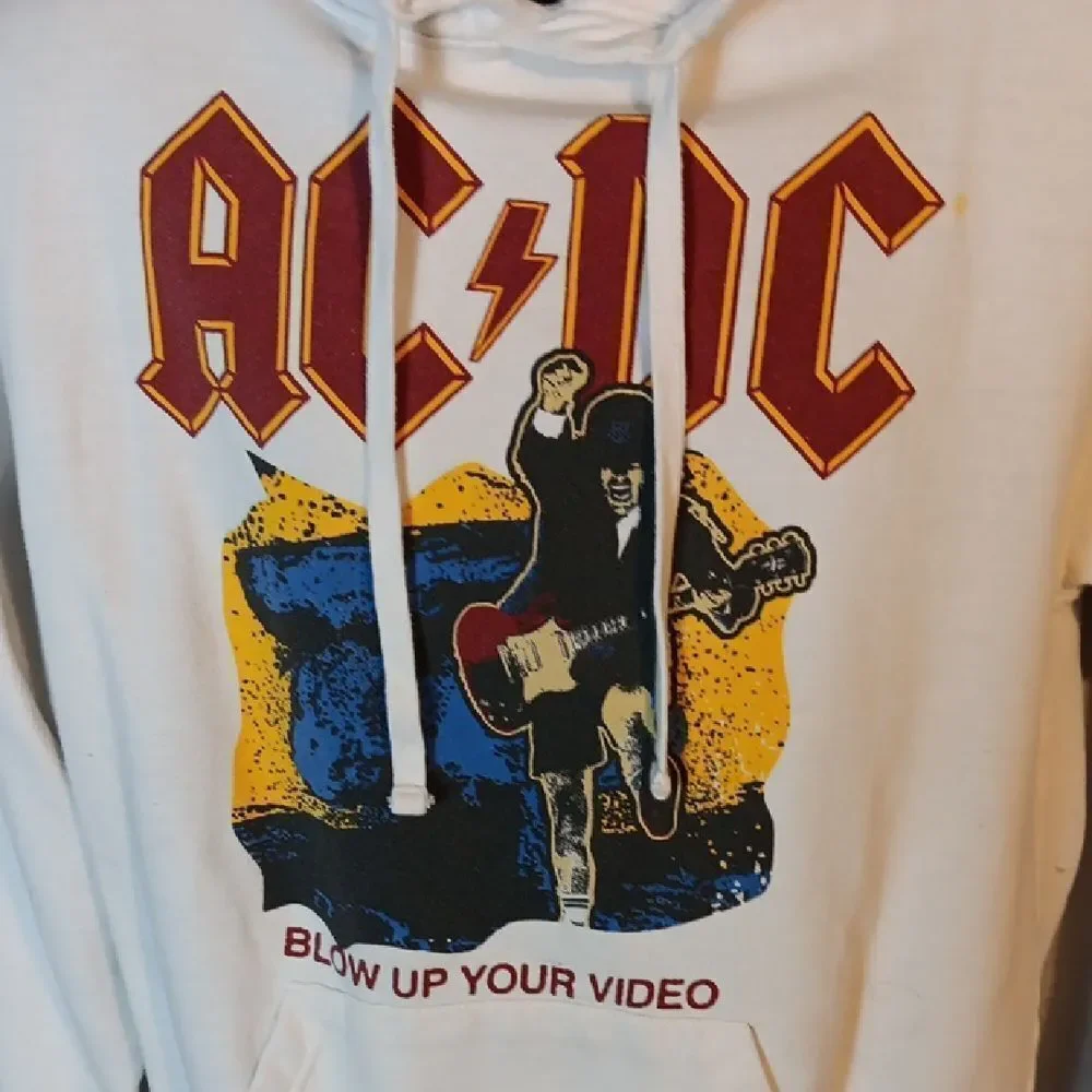 AC/DC White Hoodie with Graphic Print